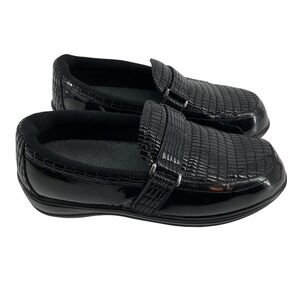Orthofeet Black Patent Embossed Orthopedic Slip On Loafer‎ Womens 8.5 2E Chelsea